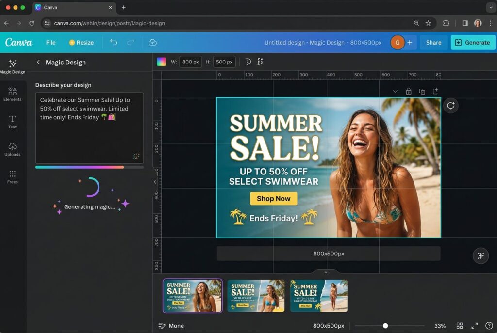 Canva AI creating professional business graphics for small business marketing