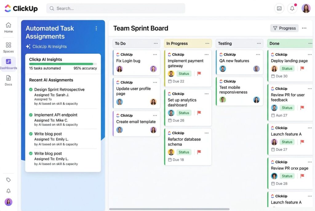 ClickUp AI project management dashboard for small business teams