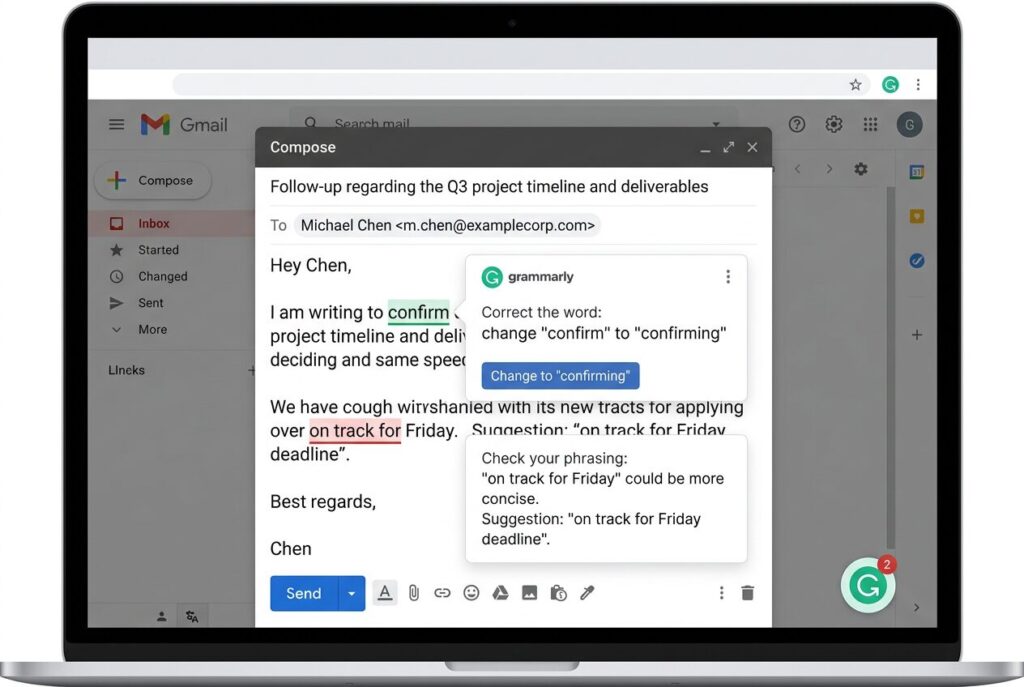 Grammarly AI writing suggestions in a small business email
